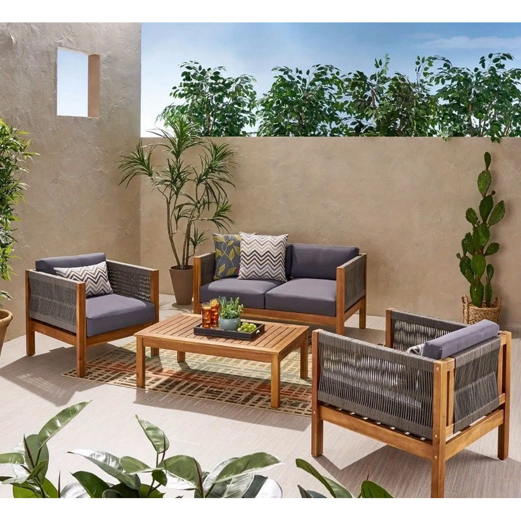 kursi set tamu outdoor kayu jati kombinasi taki rope - kursi luar ruangan