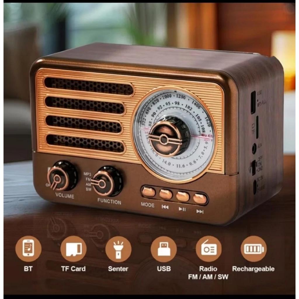 Radio Antik Fleco F-3131BTL FM/AM/SW Speaker Portable Bluetooth FM Radio Wood Design Radio Bluetooth