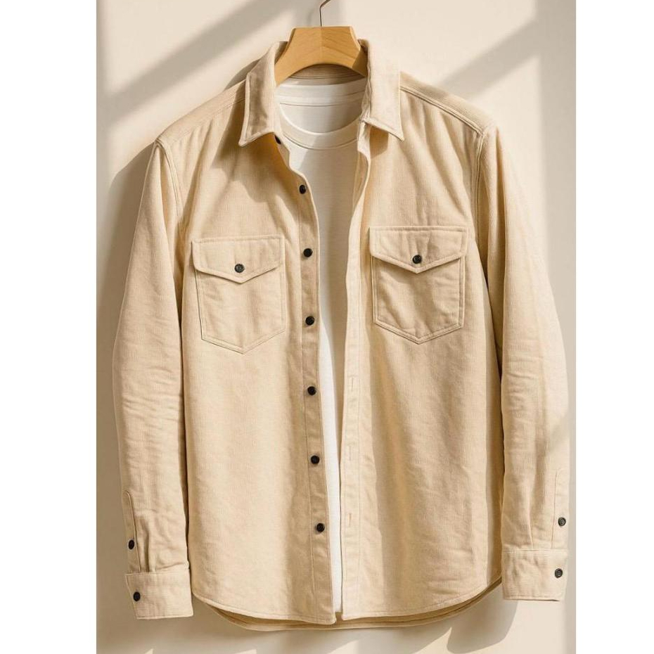Kemeja Corduroy Pria Korean Style Double Pocket