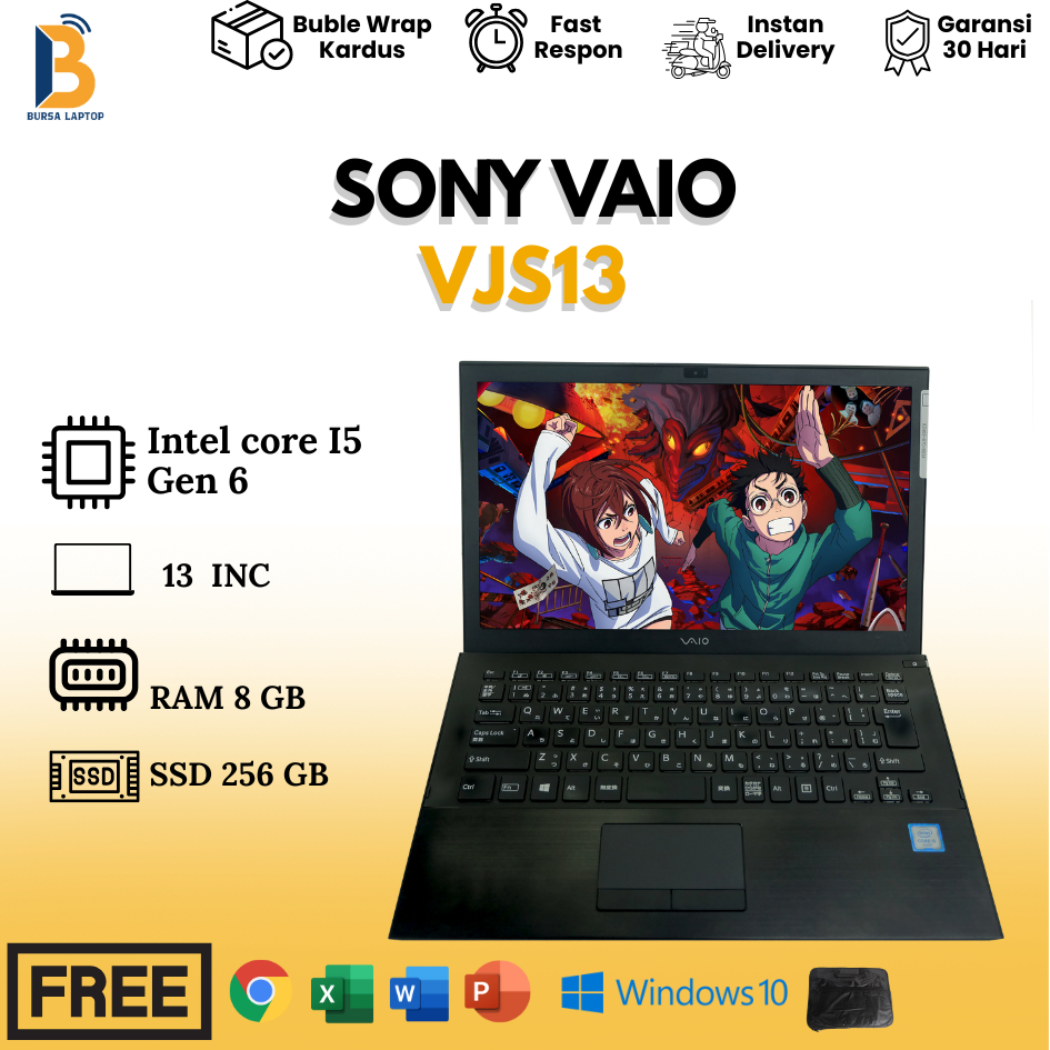 Laptop Sony Vaio vjs131c11n Core I7 gen 6 Ram 16gb Ssd 256gb Murah Bergaransi