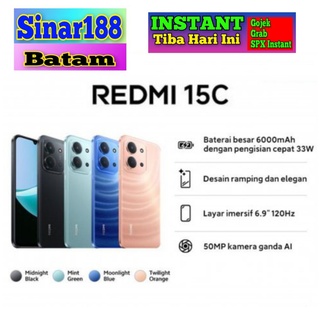 Xiaomi Redmi 15c Ram 6gb/128gb Ram 8gb/256gb 6000mah 33w New Handphone Android Garansi Resmi (BATAM)