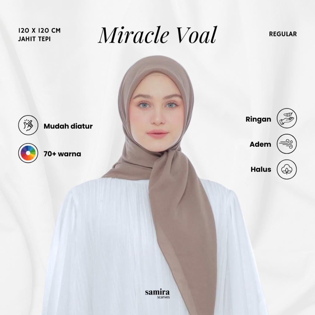 Samira - Miracle Voal 120 x 120 cm | Hijab Segi Empat Voal Premium