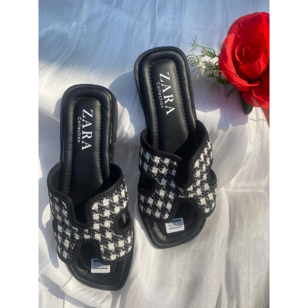 sandal wanita ZARA rajut slop trepes model terbaru