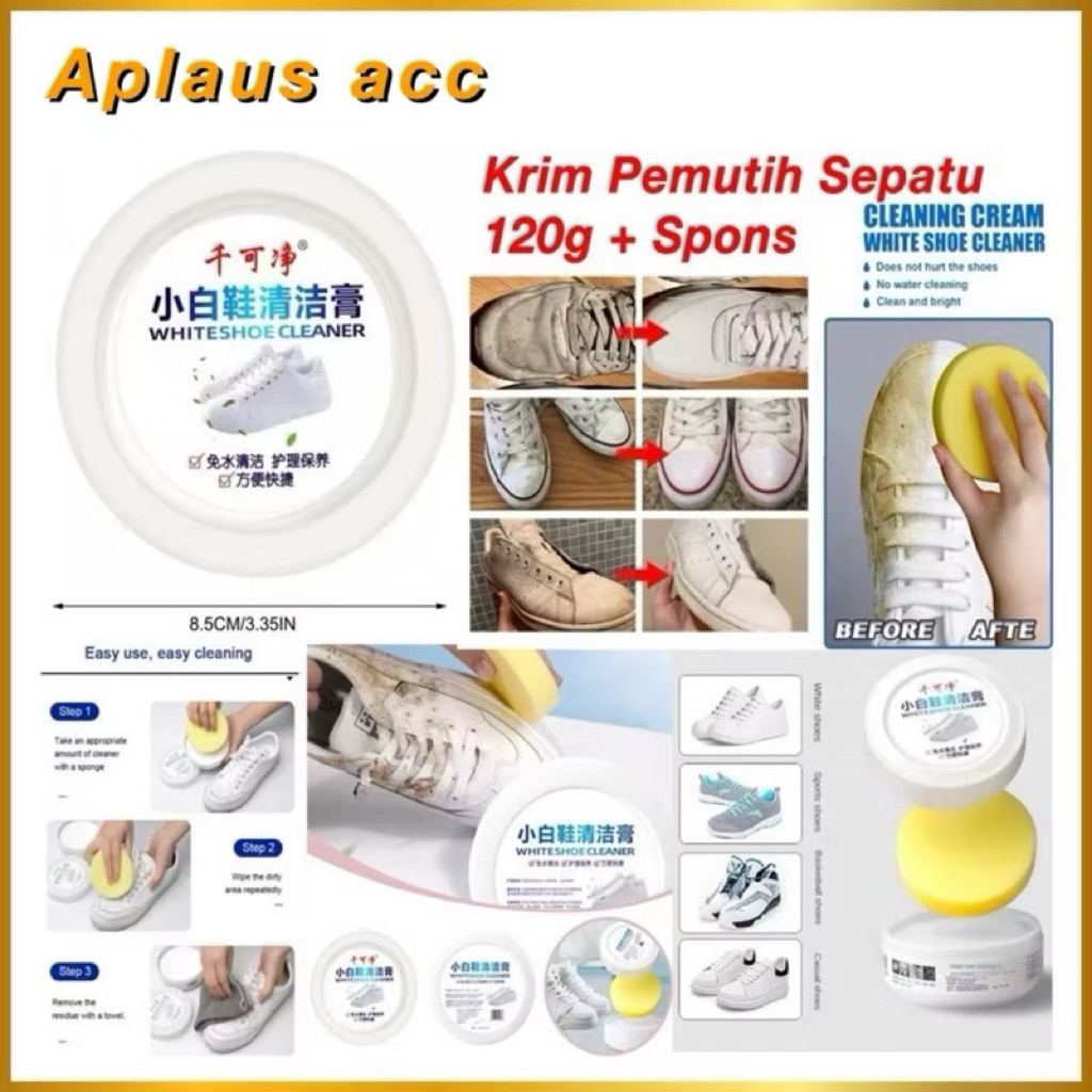 ( GROSIRAN ) Krim Pemutih Sepatu 120G + Spons Cream Pembersih Sepatu White Shoes Cleaner