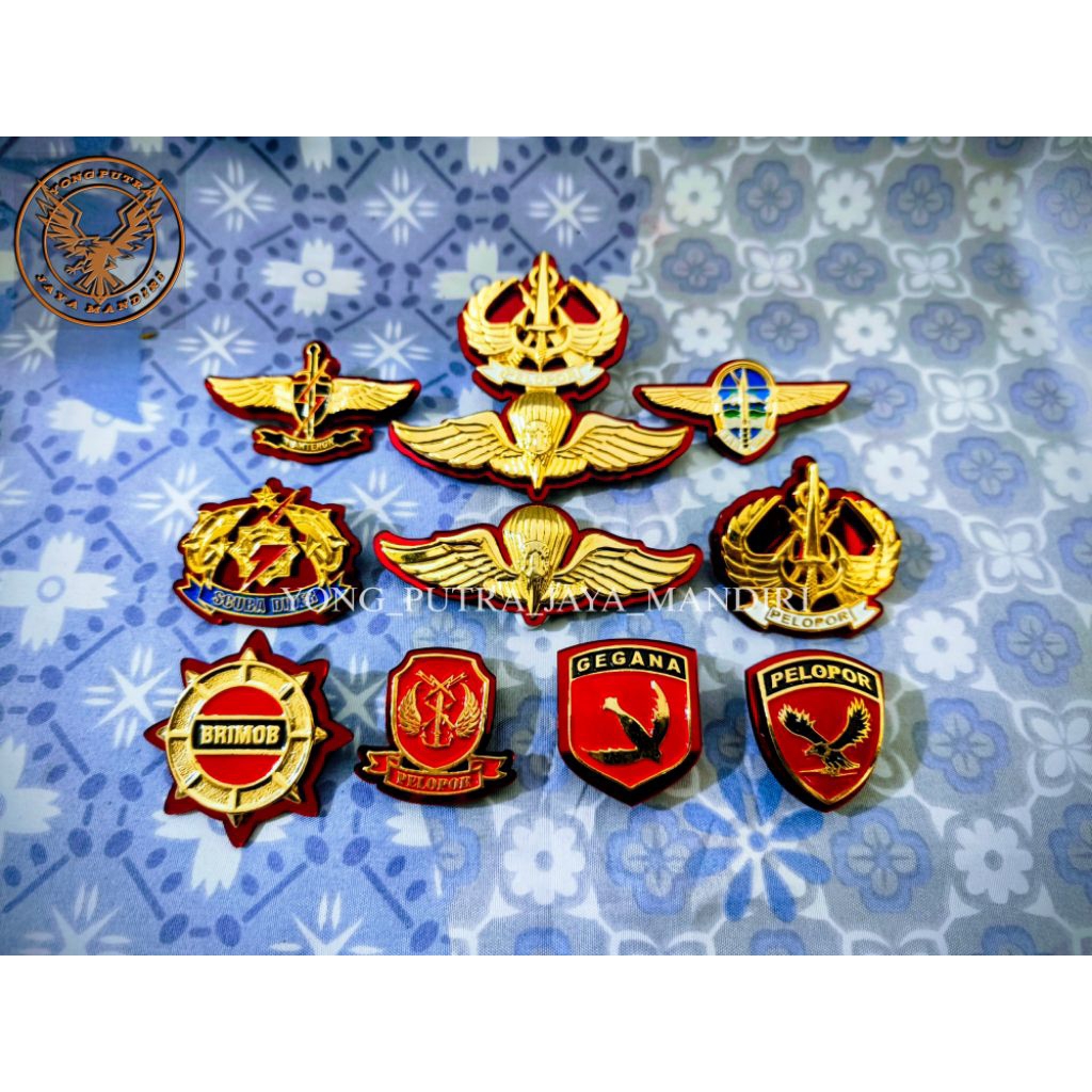 ATRIBUT PIN BRIMOB / RODA BRIMOB / PIN PELOPOR PITA / WING PENERJUN / PIN PELOPOR & PENERJUN GABUNG 