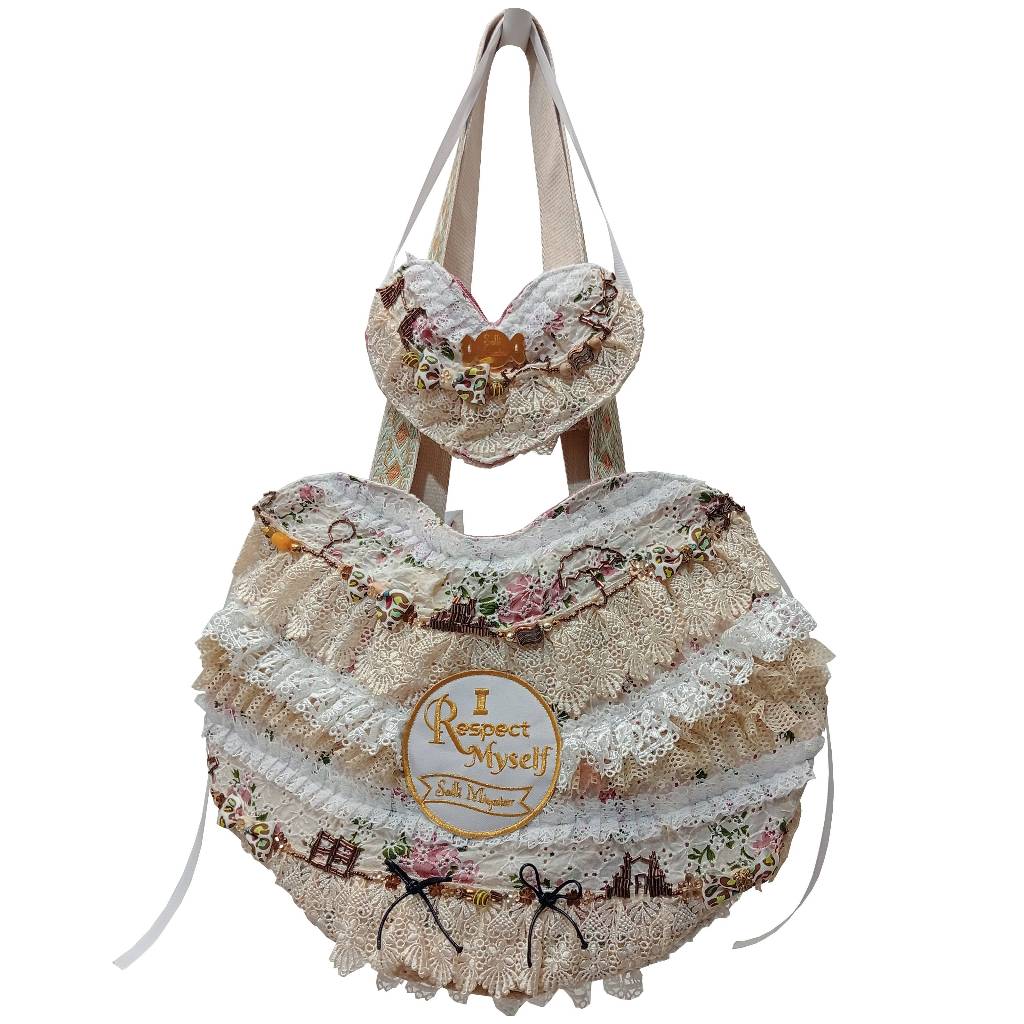 Salli Miyatar Vintage Heart Beige Tote Bag Tas Super Heavy Duty VIP One of a Kind Designer's Bag