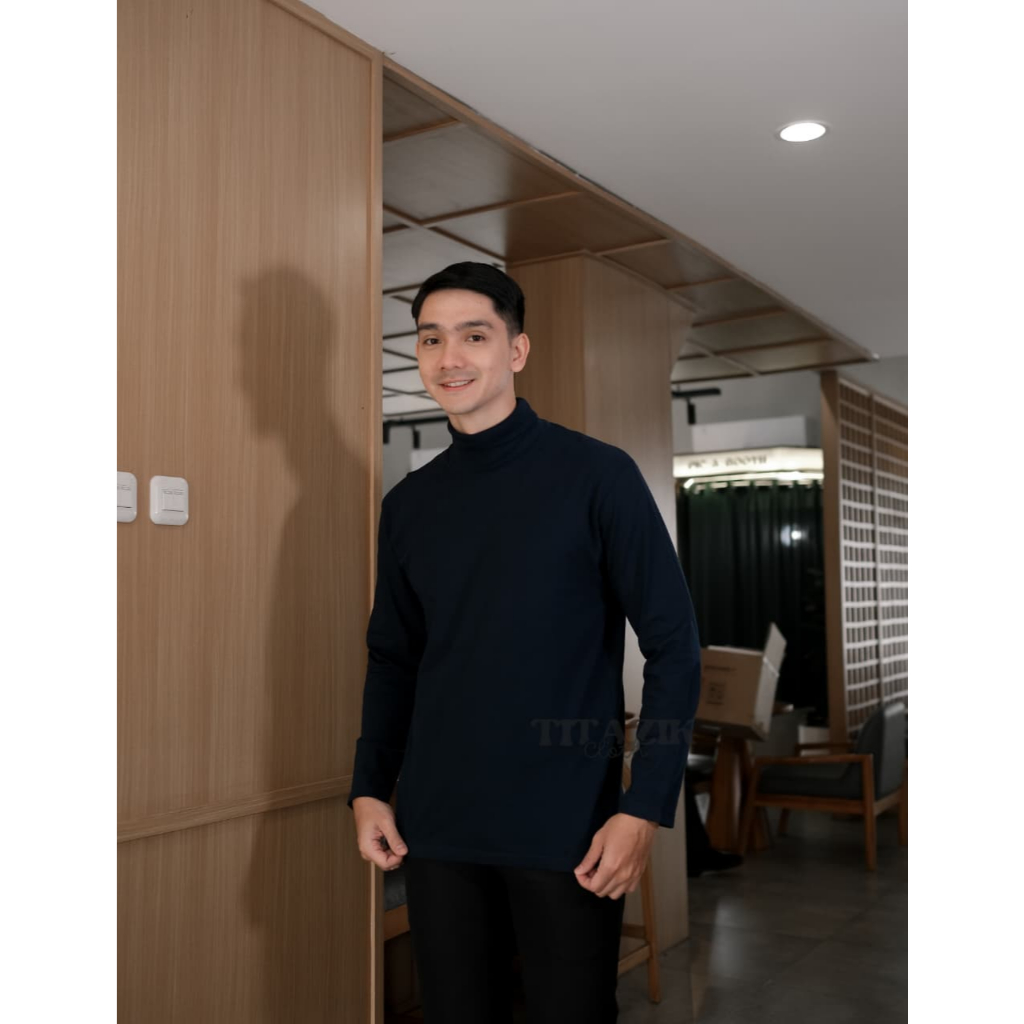 Kaos TurtleNeck Pria Size Jumbo/Big Lengan Panjang Kerah Tinggi