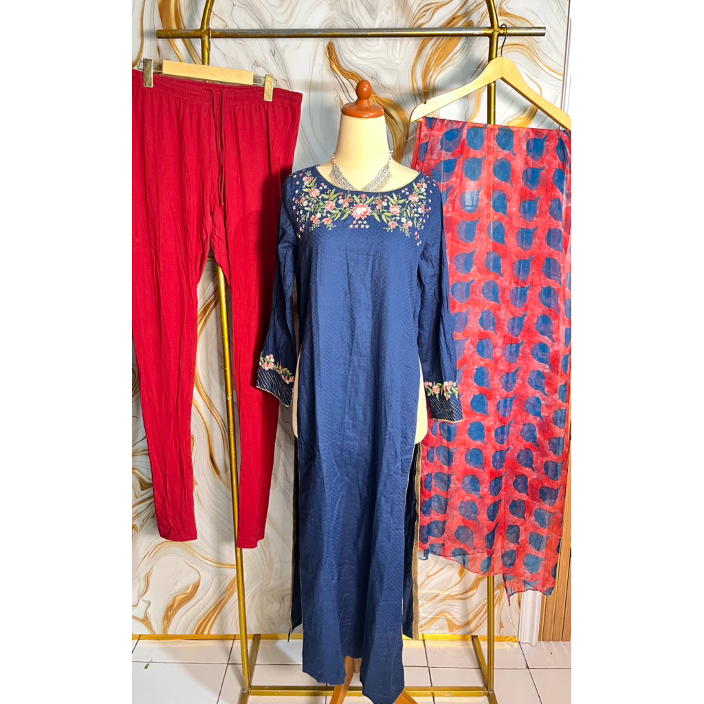 BAJU INDIA KURTI WANITA ONE SET NAVY