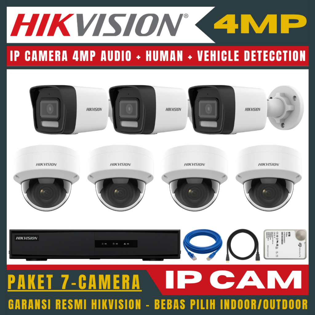 HIKVISION IP CAMERA 4MP PAKET 8 CHANNEL 7 KAMERA