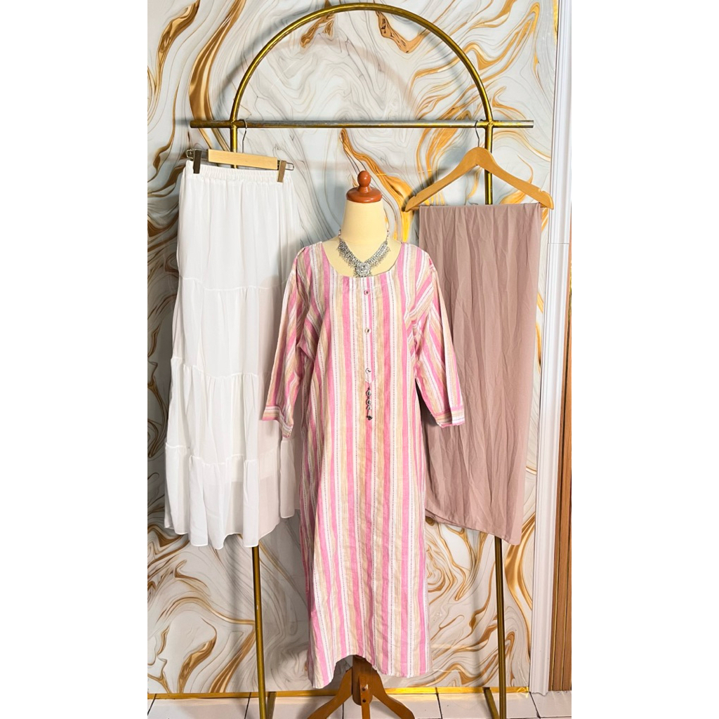 BAJU INDIA KURTI WANITA ONE SET BABY PINK