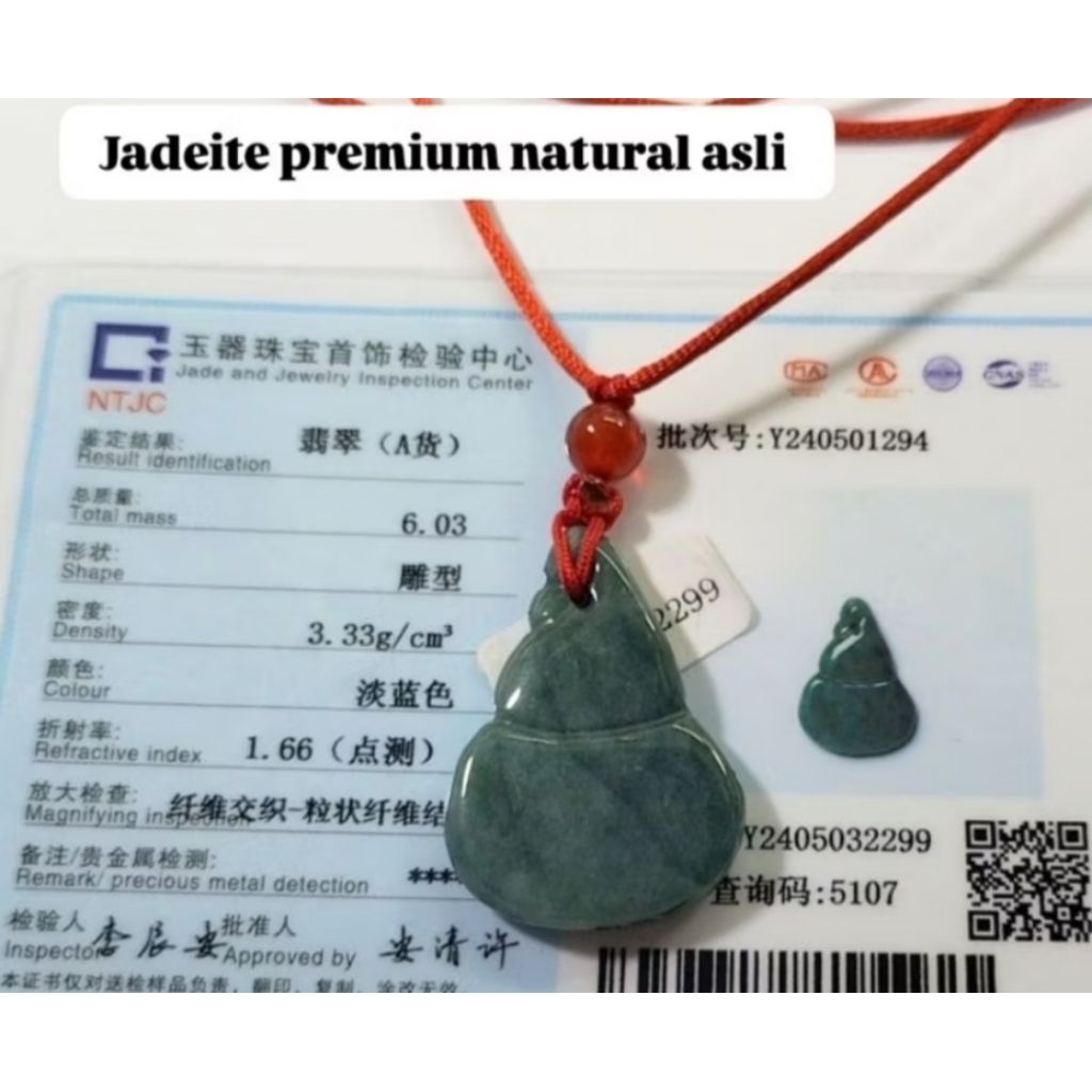 Liontin Giok Holo/ Labu Cina Jadeite Asli Bersertifikat 1294