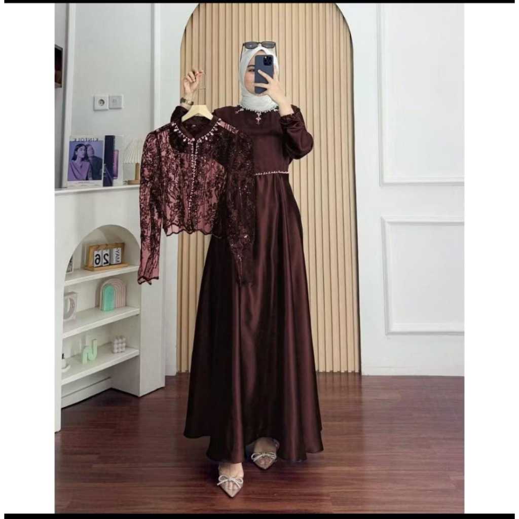 Gamis lebaran 2026 model gamis terbaru sakura dress brukat Terlaris aplikasi payet mutiara