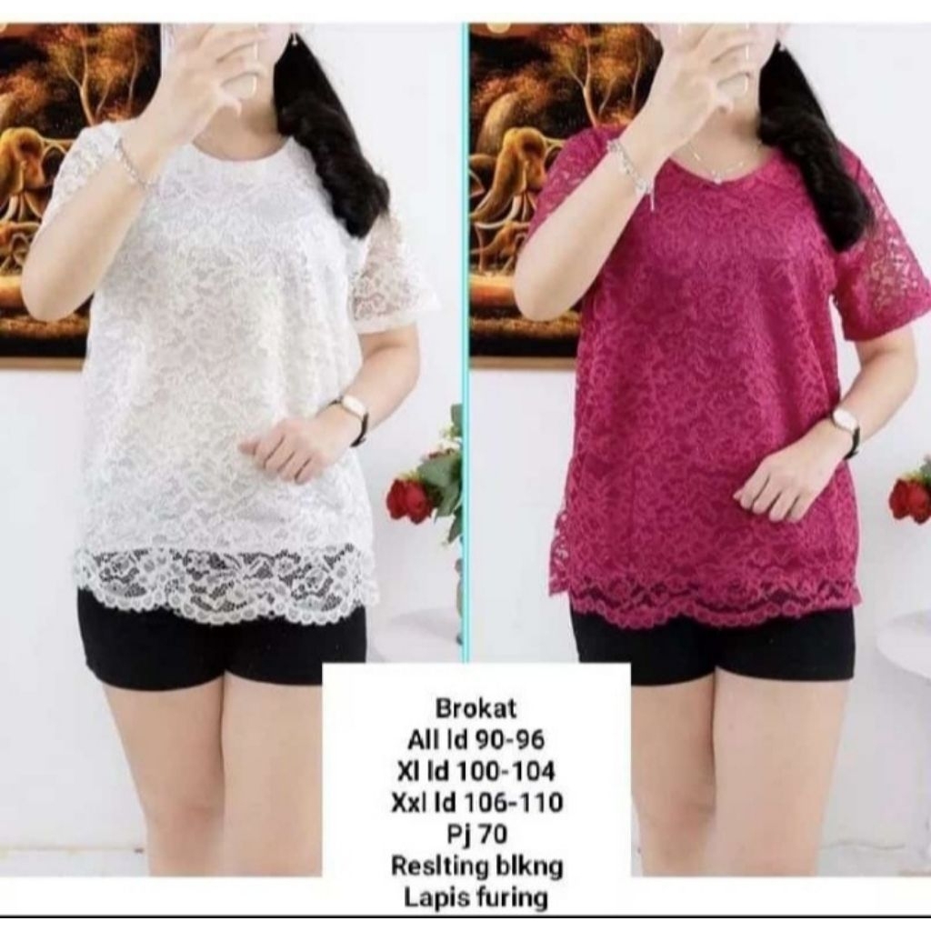 atasan brokat // blouse brokat lengan pendek // baju burkat