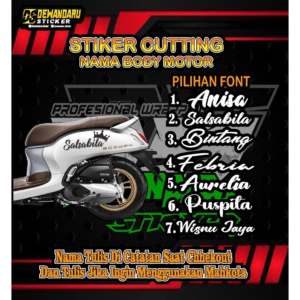 STIKER CUSTOM NAMA BODY MOTOR STIKER CUTTING NAMA BODY MOTOR
