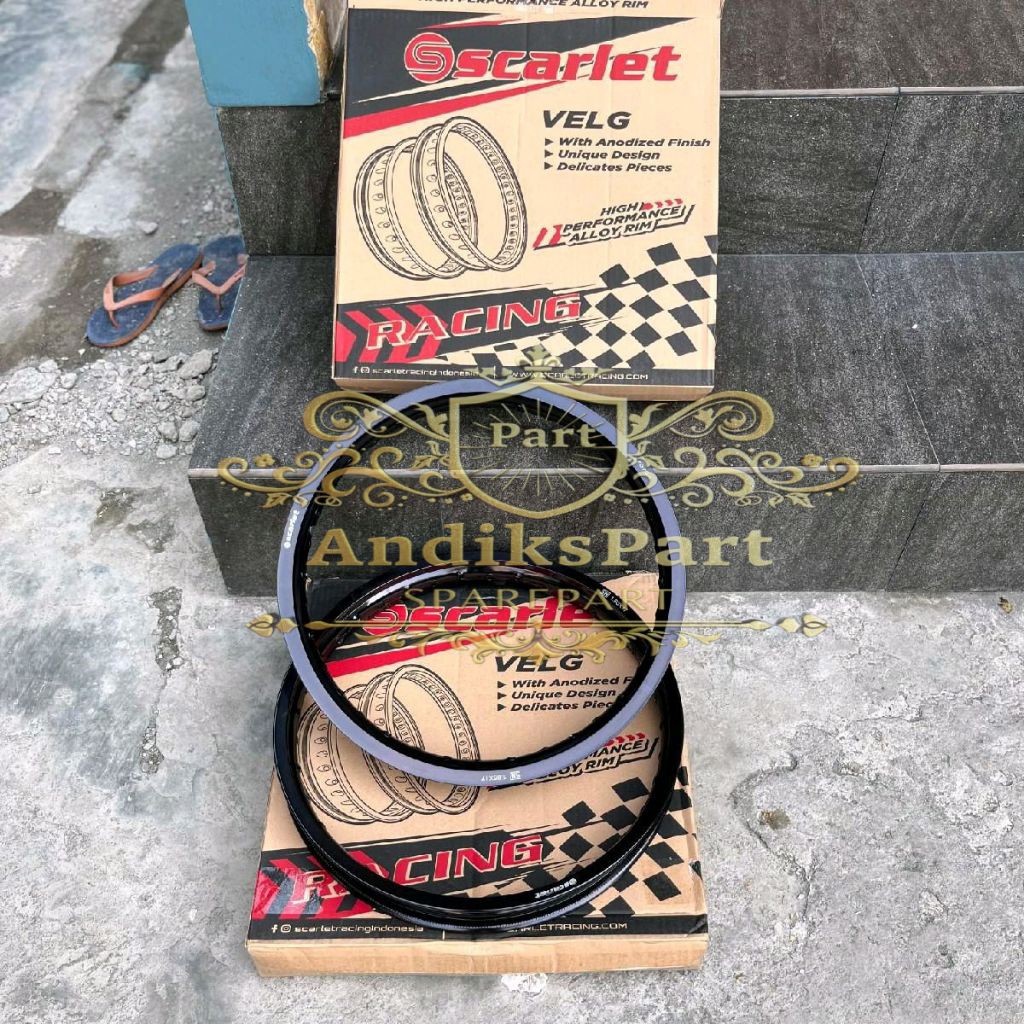 Velg Scarlet Hitam Depan belakang/ velg uk 160/185 ring 17 velg hitam glossy scarlet baru