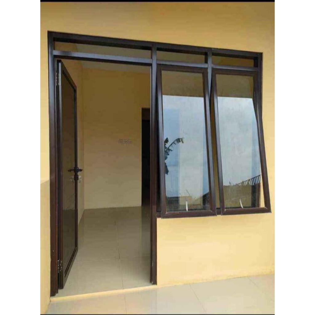 Pintu Swing double Black model ornament aluminium kaca