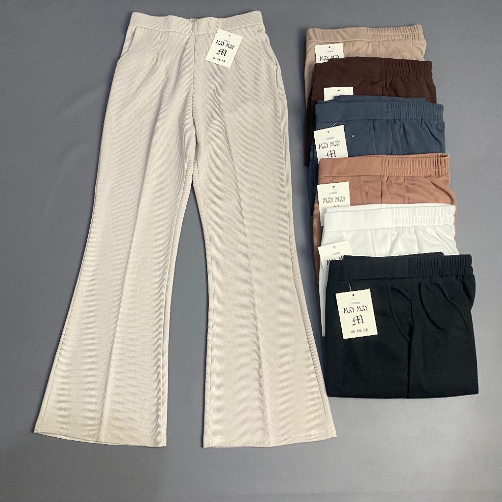 Celana Cutbray Knit Yunikron, Cutbray Wanita Highwaist,  Cutbray Hitam Putih Ivory