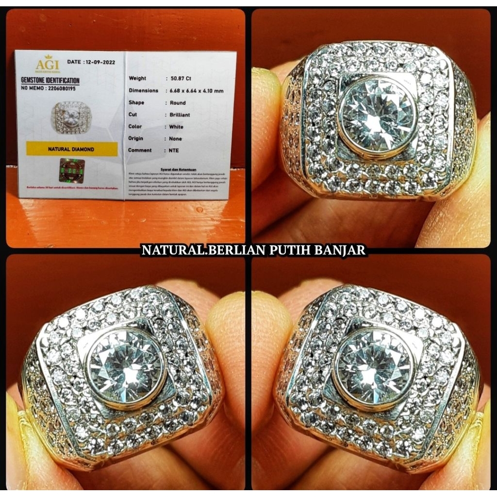 original batu mulia berlian putih asli banjar indonesia + ring perak