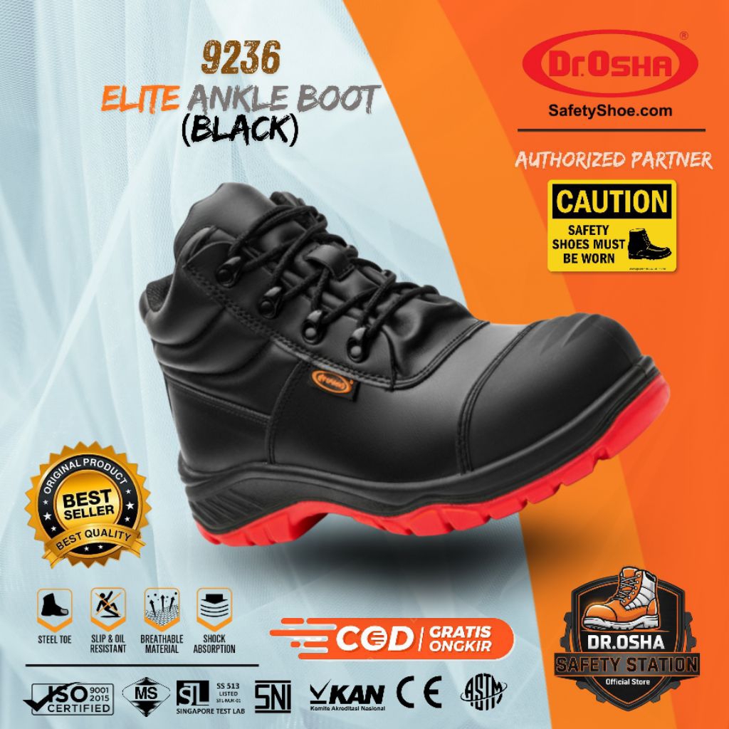 Sepatu Safety Dr OSHA Elite 9236 S1 S2 S3 Composite Safety Shoes Ankle Boot - Black