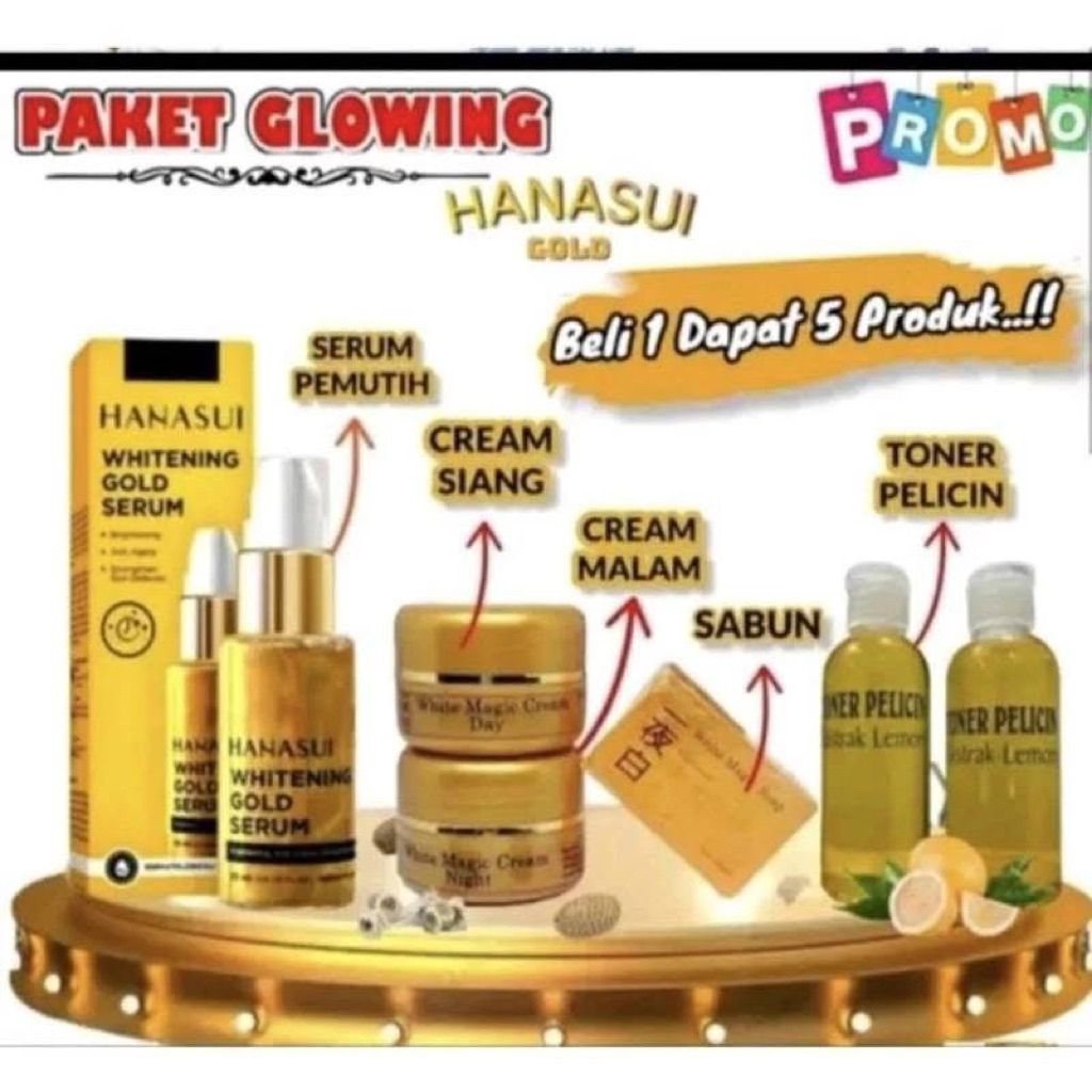 PAKET GLOWING HANASUI UNTUK FLEK HITAM,KUSAM,PENUAAN DINI ORIGINAL