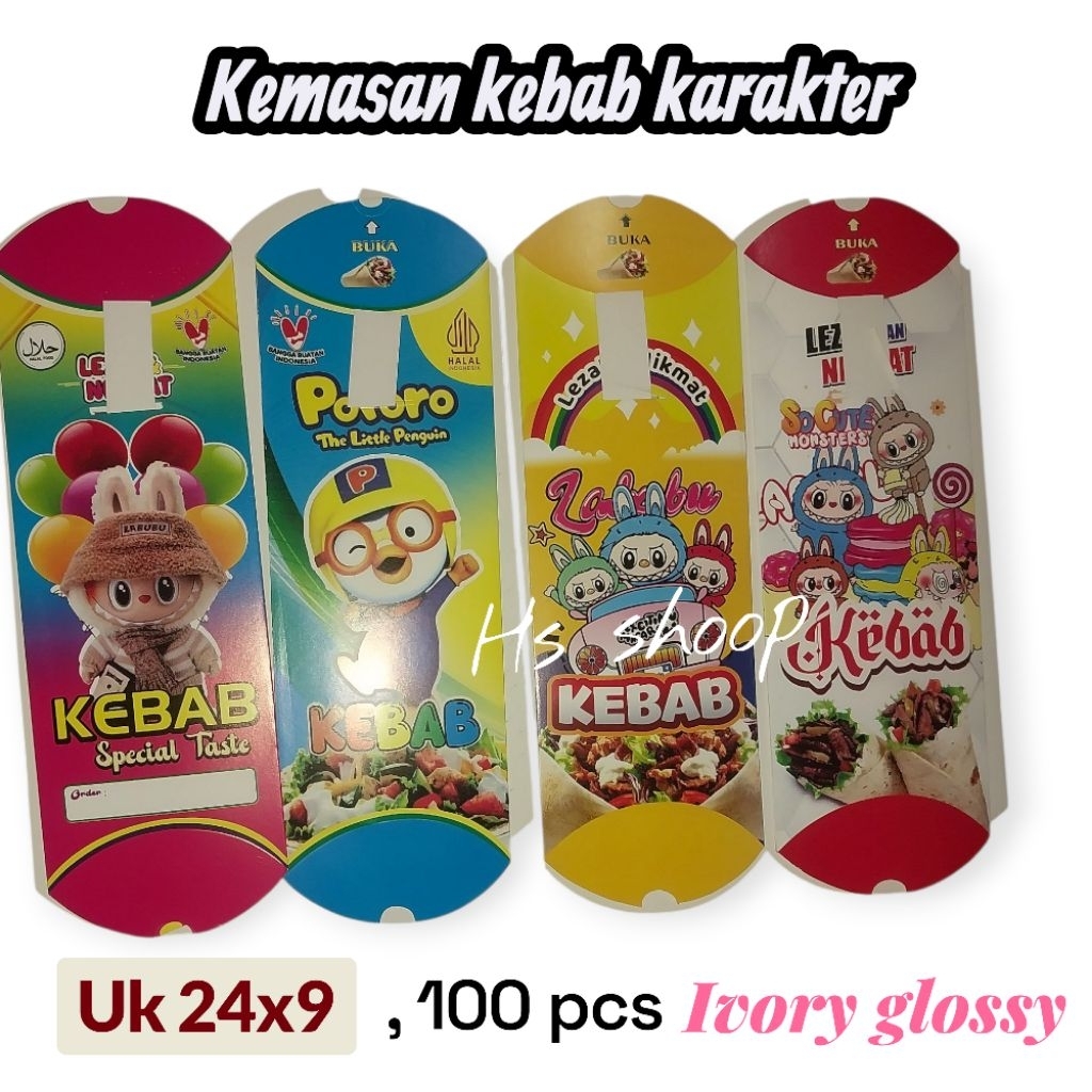 (COD)100PCS KEMASAN DUS KEBAB MOTIF KARTUN IFORY GLOSSY UK 24×9