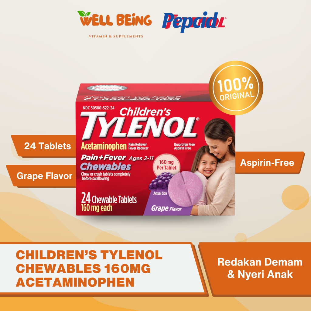 Children's Tylenol Chewables with 160 mg Acetaminophen, Pain Reliever & Fever Reducer for Kids' Cold