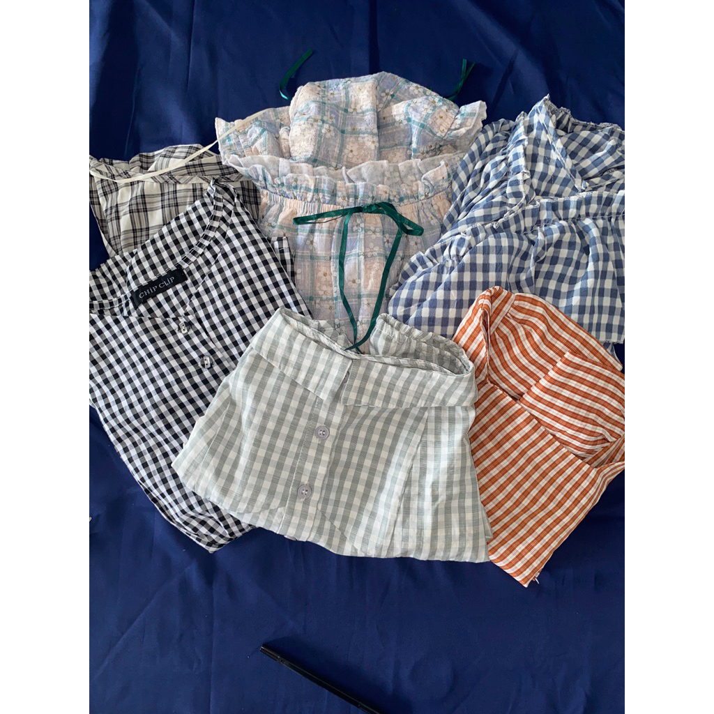 Tartan/kotak-kotak blouse crop/peplum/ruffle (1)