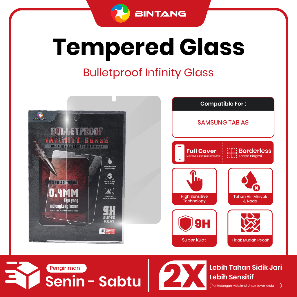 BINTANG Tempered Glass 9H BULLET PROOF 0,4MM for TAB SAMSUNG A9