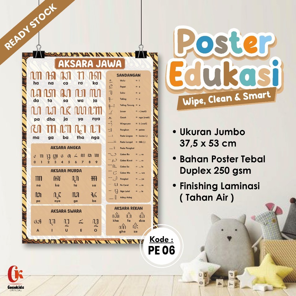 POSTER EDUKASI ANAK LAMINASI GLOSSY - POSTER EDUKASI TEMA AKSARA JAWA