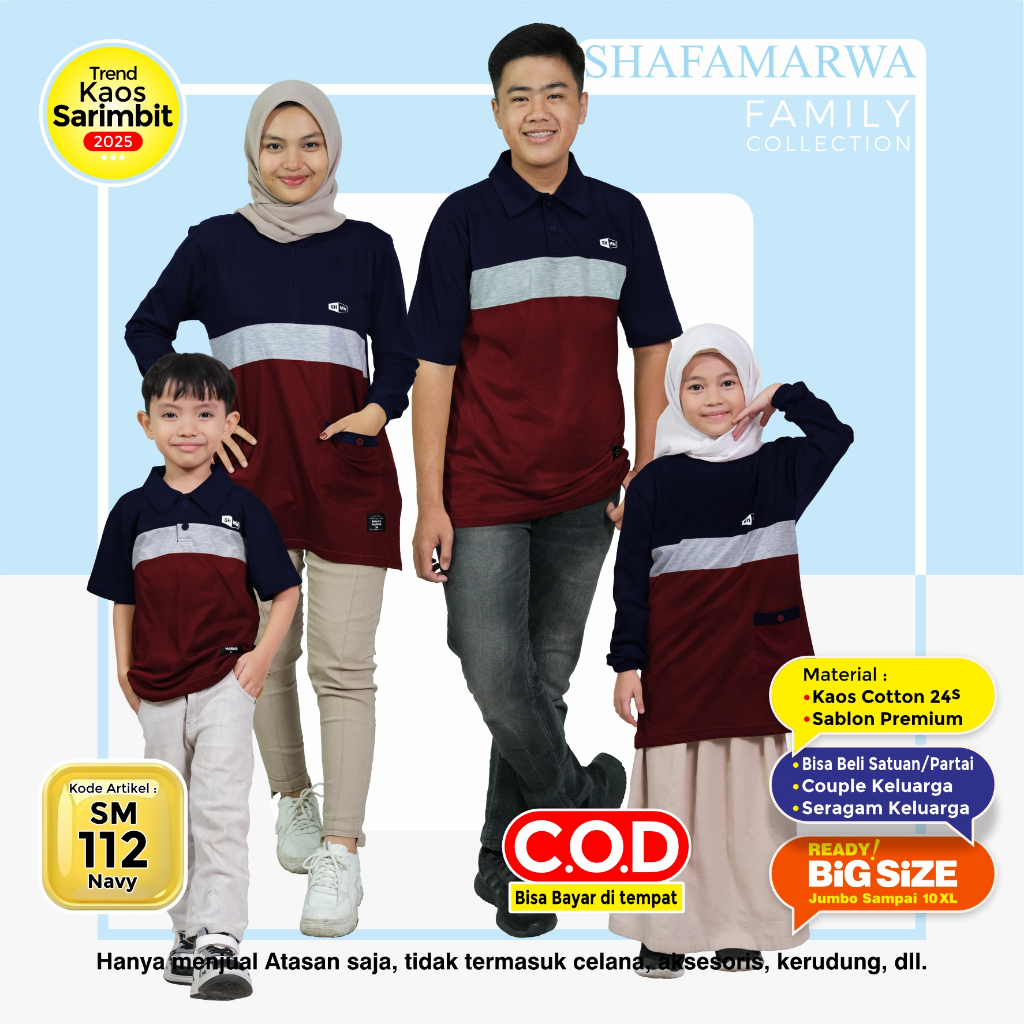 ShafaMarwa Kaos Sarimbit Keluarga Original Baju Couple Atasan Tunik Family Set Muslim 112 Navy