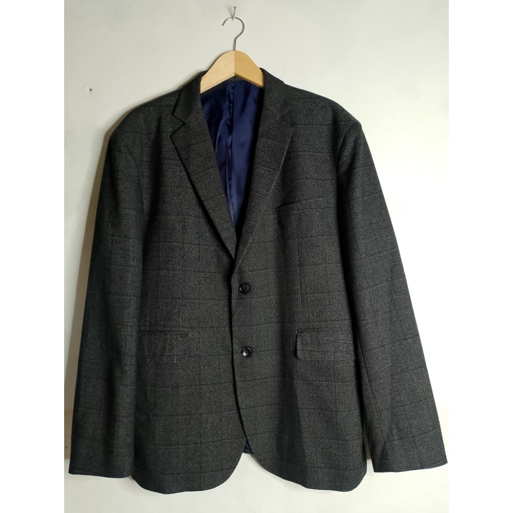 Jas Pria Slimfit Abu Tua Motif Tartan – Full Furing Navy, 2 Kancing & 2 Vent | Jas Pria Formal Secon