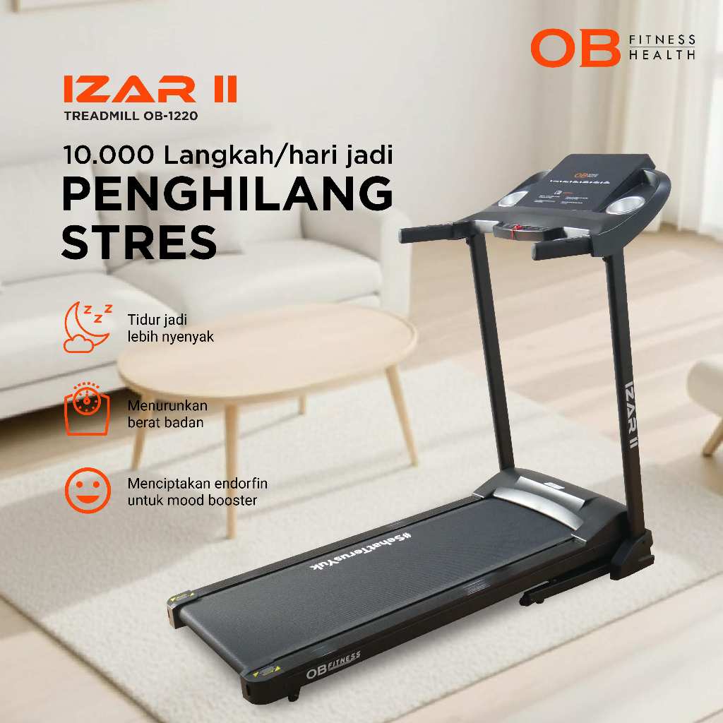 Alat Fitness Treadmill Walkingpad Auto Incline IZAR OB-1220 User Maximal 100 Kg cocok untuk cardio