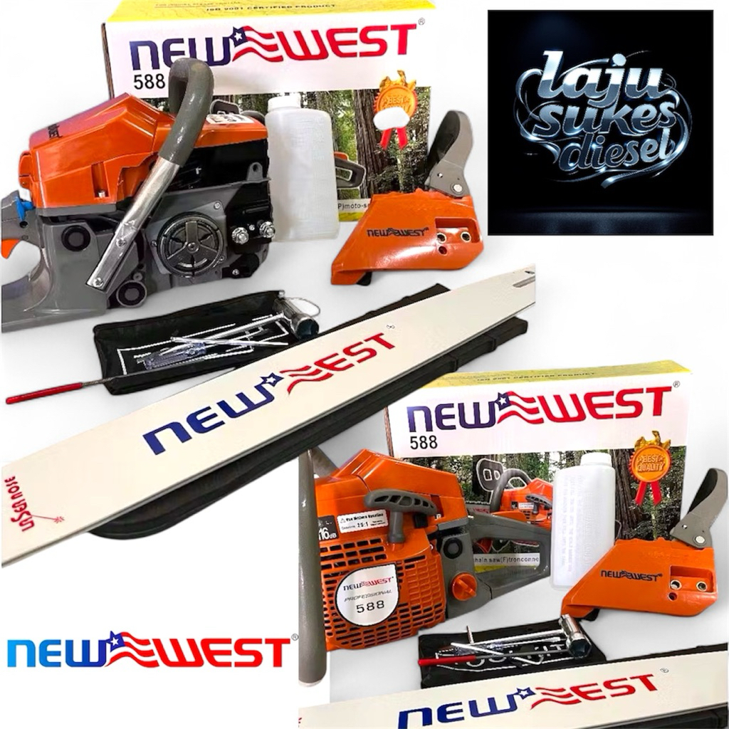 TERMURAH Mesin Chainsaw NEW WEST 588 Bar 22 Inch Laser Fullset Komplit