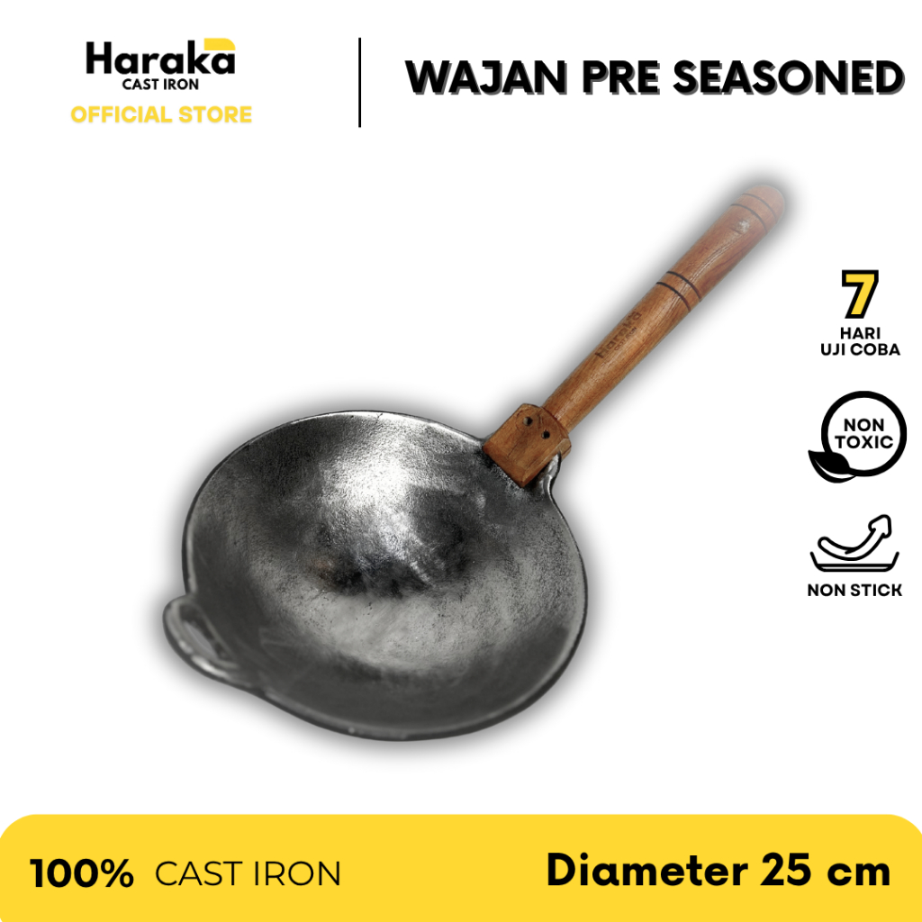 Wajan Baja Cor Seasoned 25 cm / Wajan Cast Iron / Wok Cast Iron