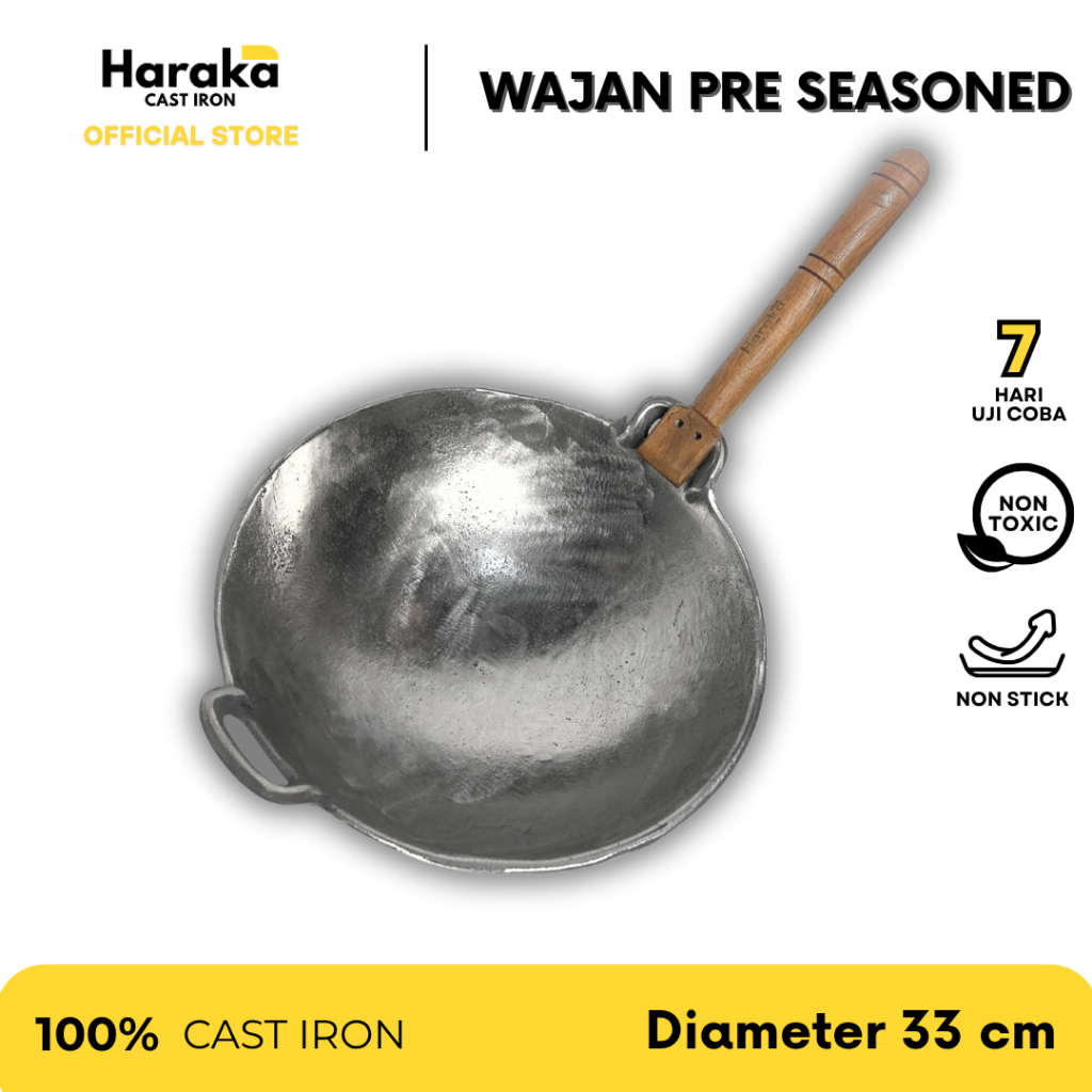Wajan Baja Cor Seasoned 33 cm / Wajan Cast Iron / Wok Cast Iron