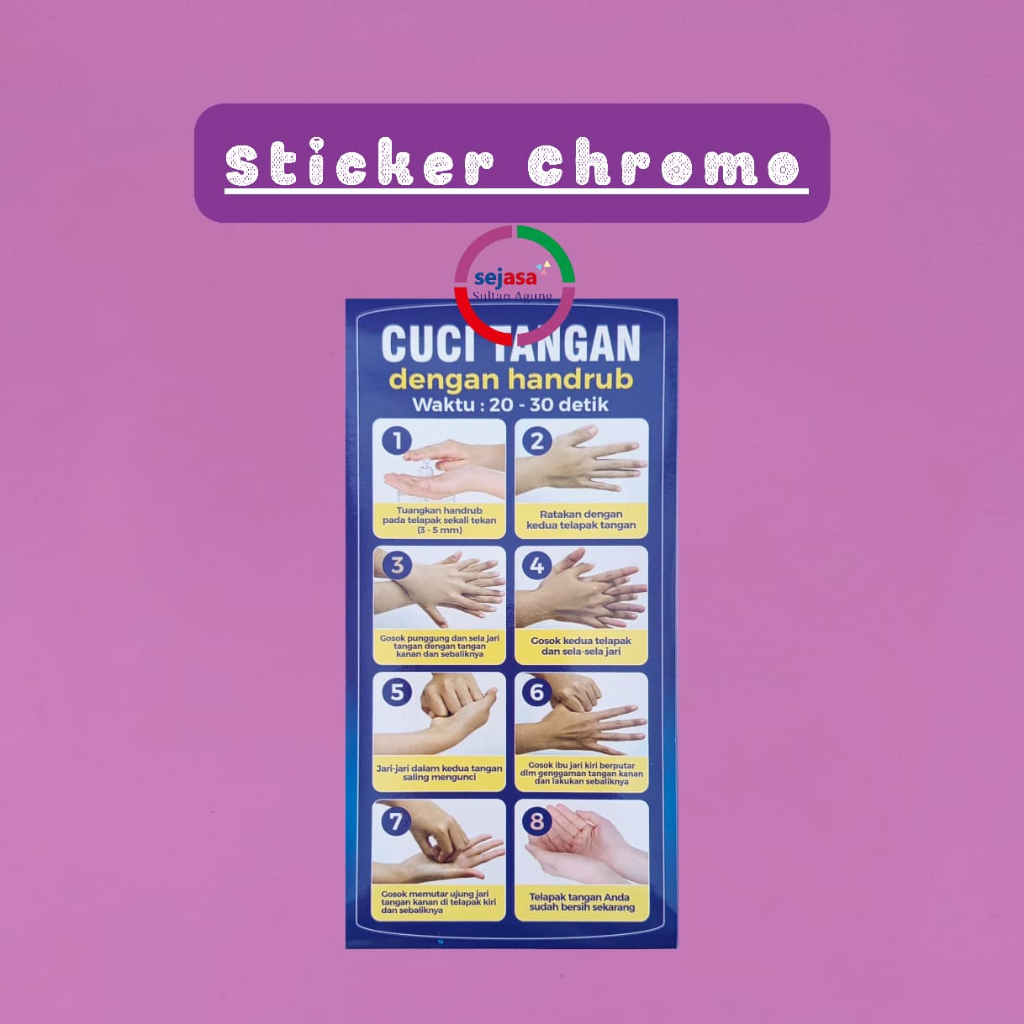 Stiker Cuci Tangan Dengan Handrub | Stiker Cara Cuci Tangan | Stiker Bahan Chromo
