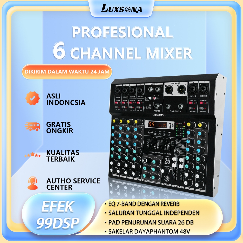 audio mixer 6 saluran/misker EQ 7-Band Profesional 99dsp/mixer mini murah/cocok untuk karaoke studio