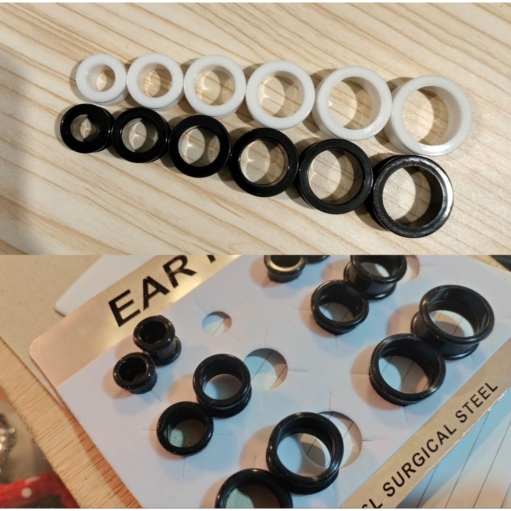 Piercing Ear Plug Karet Hitam Polos Lentur dan Plastik Hitam dan Putih Polos Ringan harga 1biji