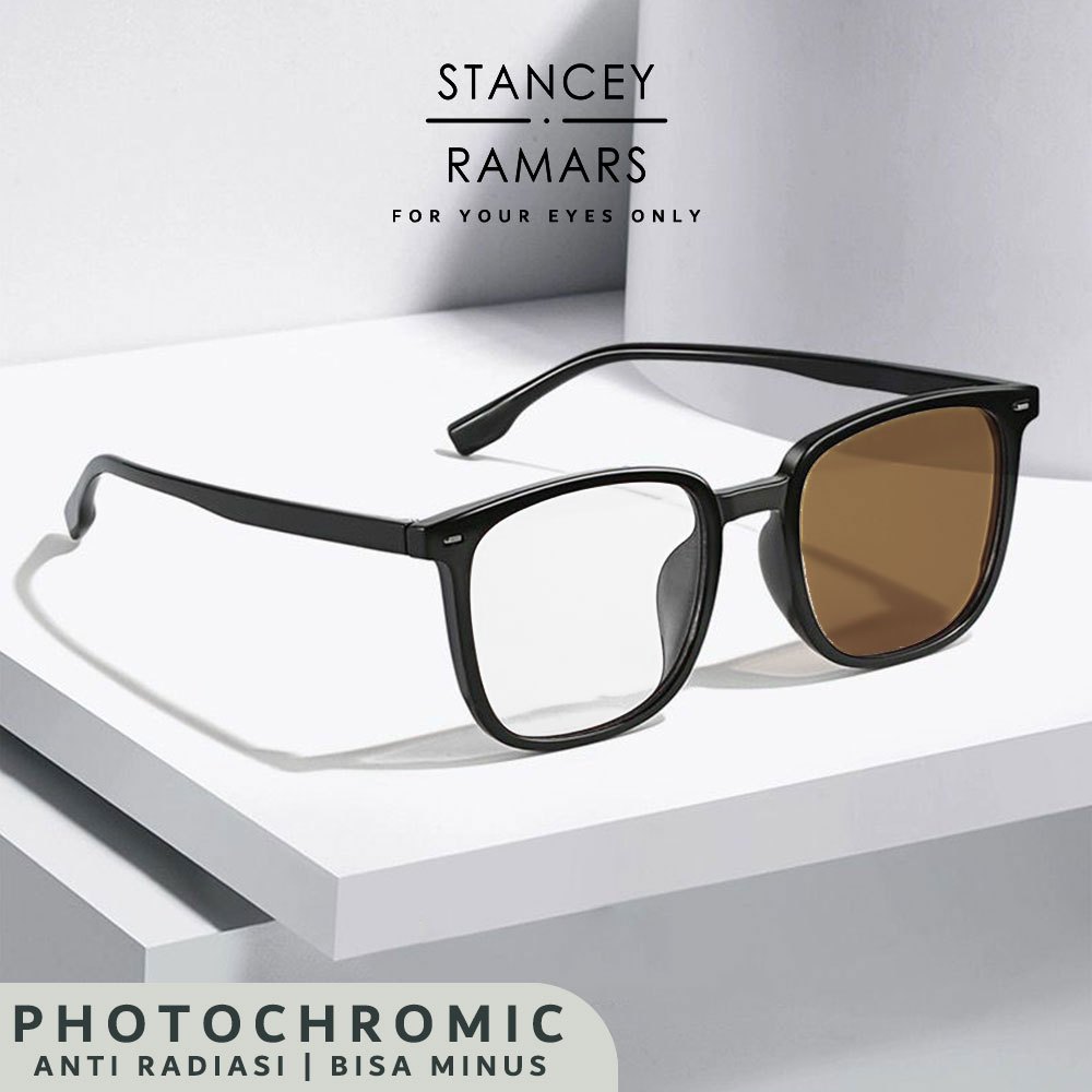 Stancey Ramars Kacamata lensa Photocromic Bentuk  Kotak Simple Bahan TR90 Nyaman Fashion Kekinian Un
