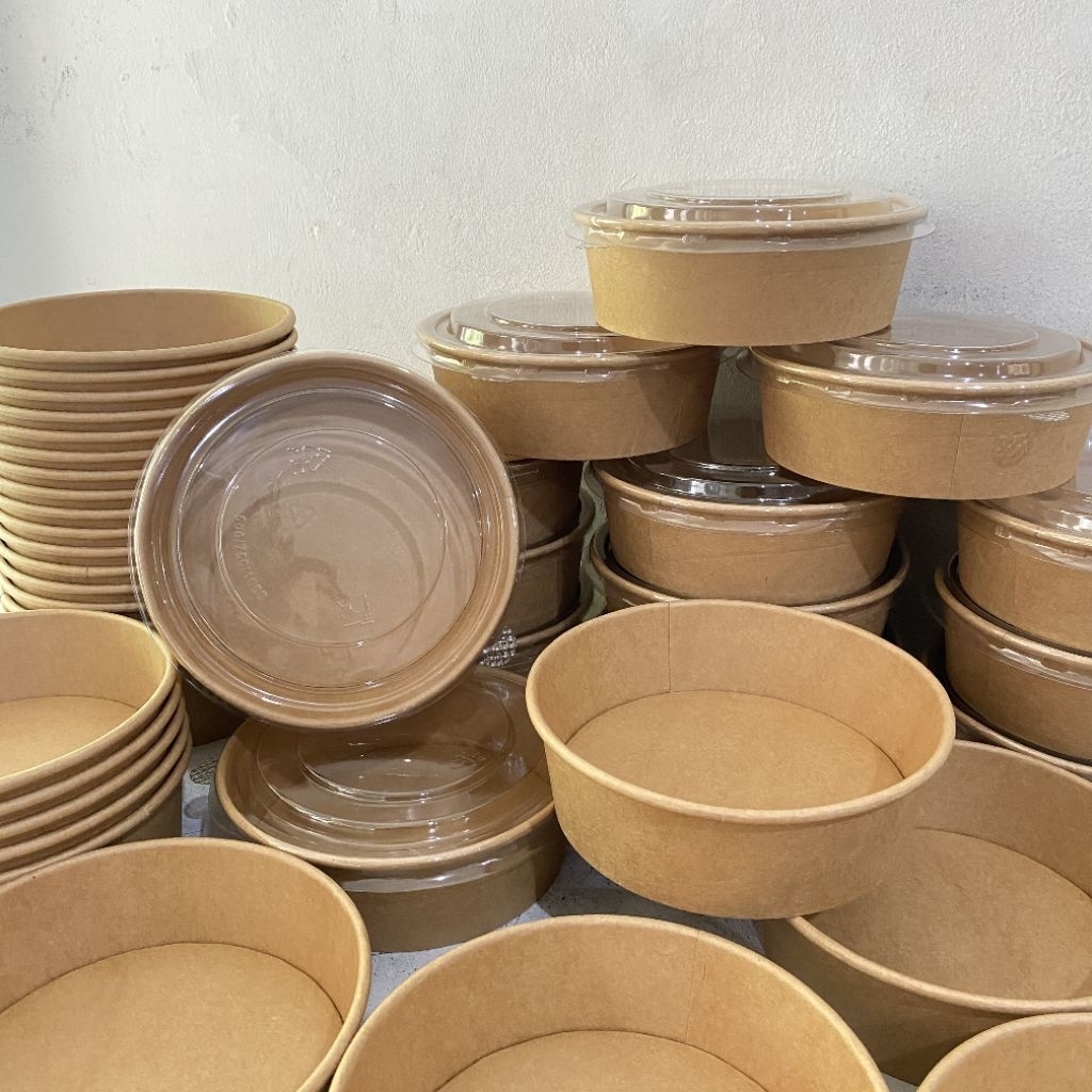 Paper bowl cokelat + tutup salad 500ml (harga 50 pcs) | paper bowl brown | bowl salad