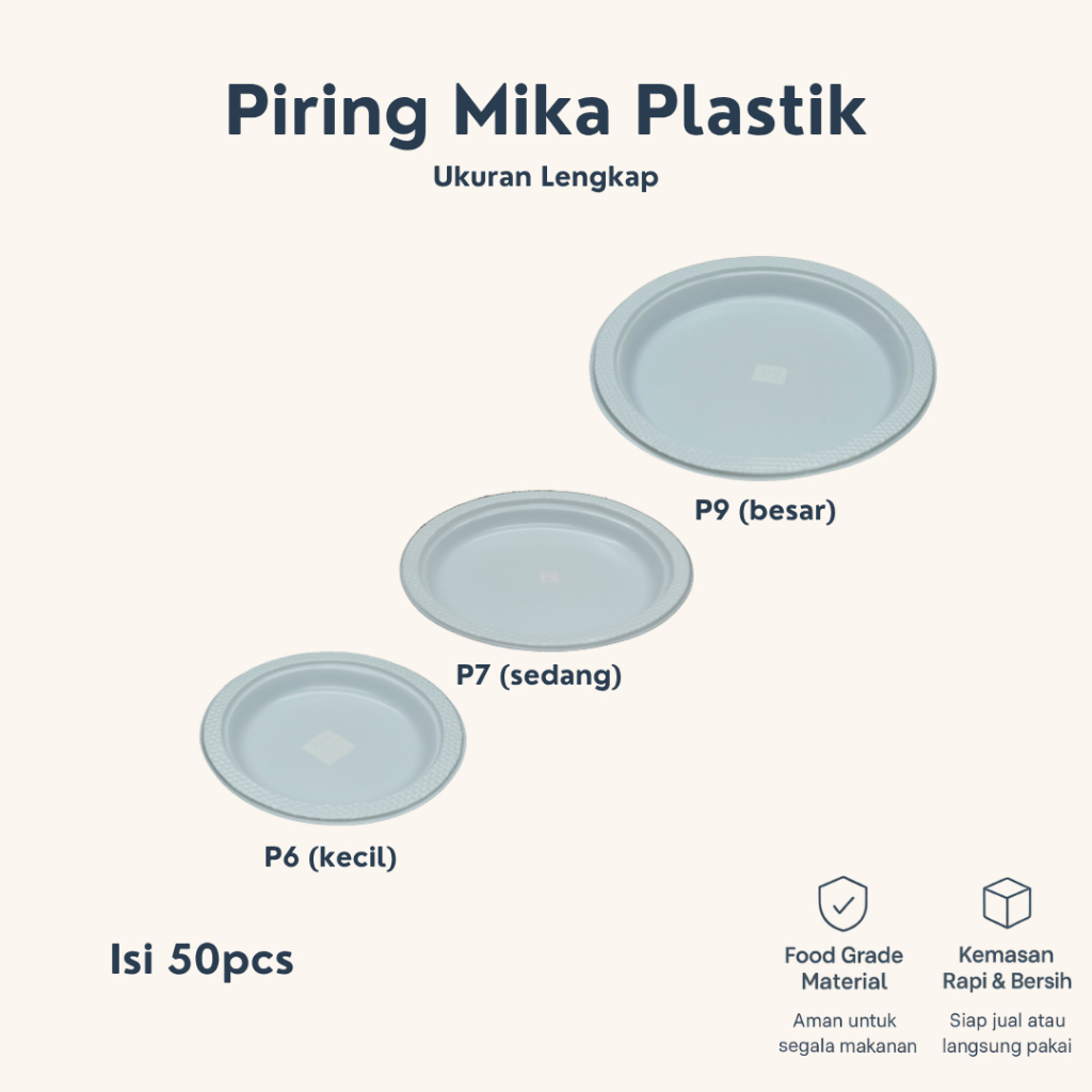 (50PCS) Piring Mika Plastik Tebal Putih | Ukuran Lengkap P6 P7 P9 | Piring Makan Sekali Pakai
