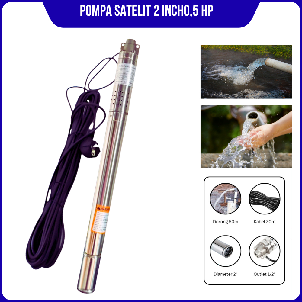 Pompa satelit 2 Incah Daya Dorong 55 Meter Pompa Sumur Bor