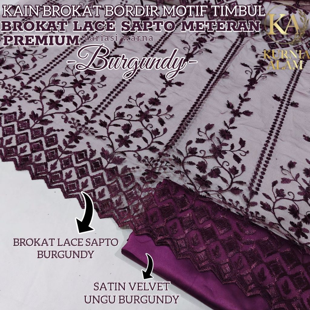 Kain Tulle Bordir Korea Modern Khusus Warna BURGUNDY Brokat Lace Sapto Meteran Premium (Harga Per 0.