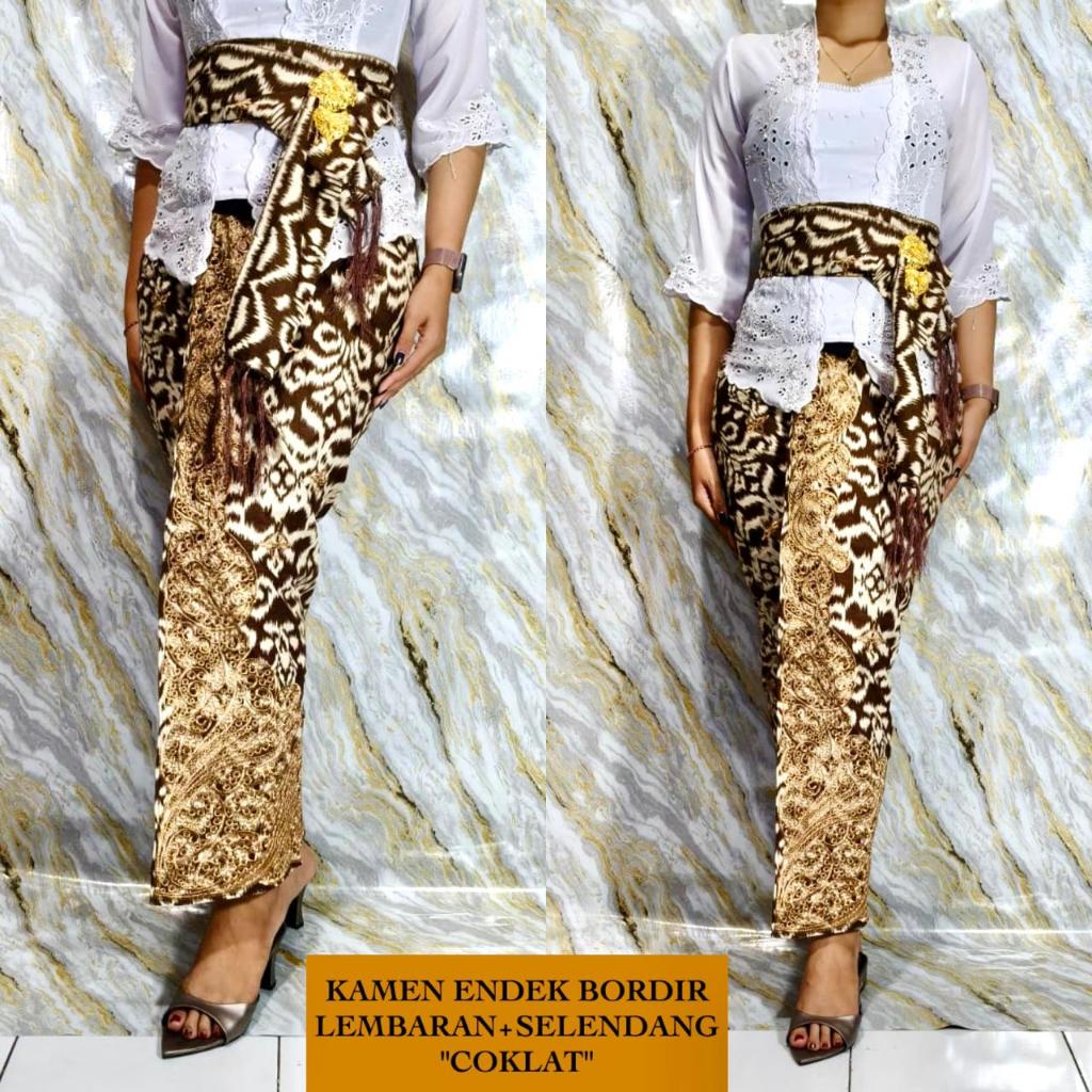 Kamen Endek Bordir Lembaran + Selendang
