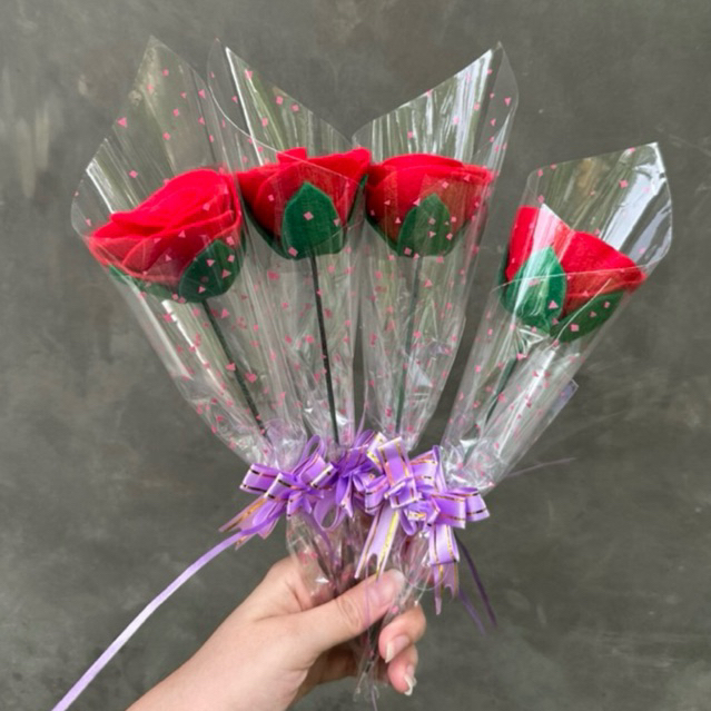 Bunga Mawar 1 Tangkai Flanel | Bunga Valentine | Bunga Mawar Flanel MERAH