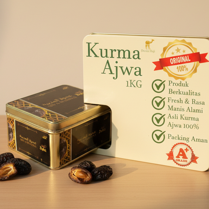 kurma ajwa 1kg lembut kemasan kaleng duha dates / azwa ajwah kurma nabi empuk 100% asli madinah prem