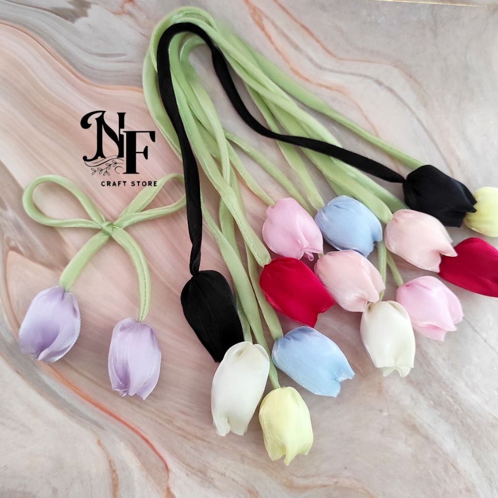 Aplikasi Tali Bunga Kain Tulip DIY BagCharm