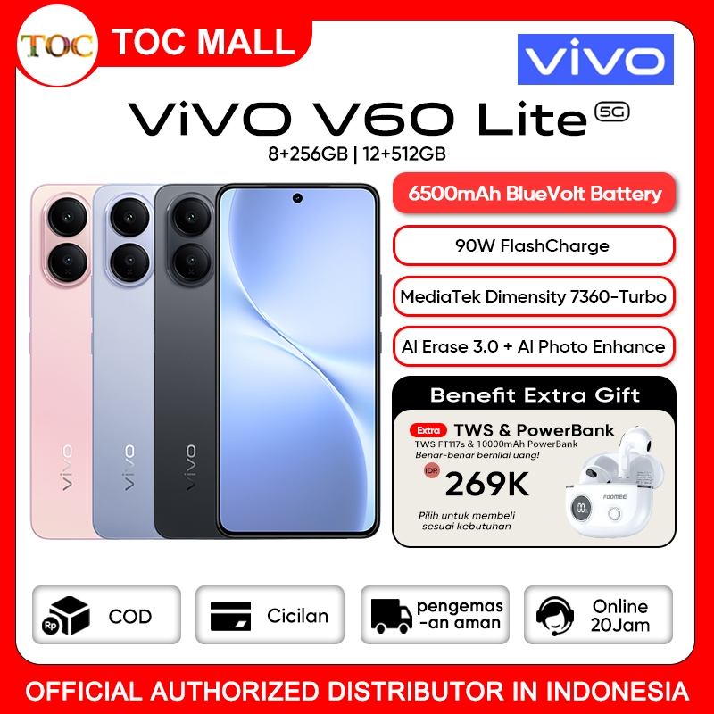 Vivo V60 Lite 5G 8/256GB 12/512GB - Garansi resmi, Vivo Terbaru 2025, HP Murah Original Asli