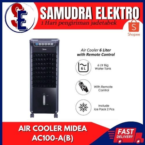 MIDEA AC100-A (B) AIR COOLER 6 LITER HEPA FILTER DAN IONIZER 3 FAN SPEED - REMOTE CONTROL