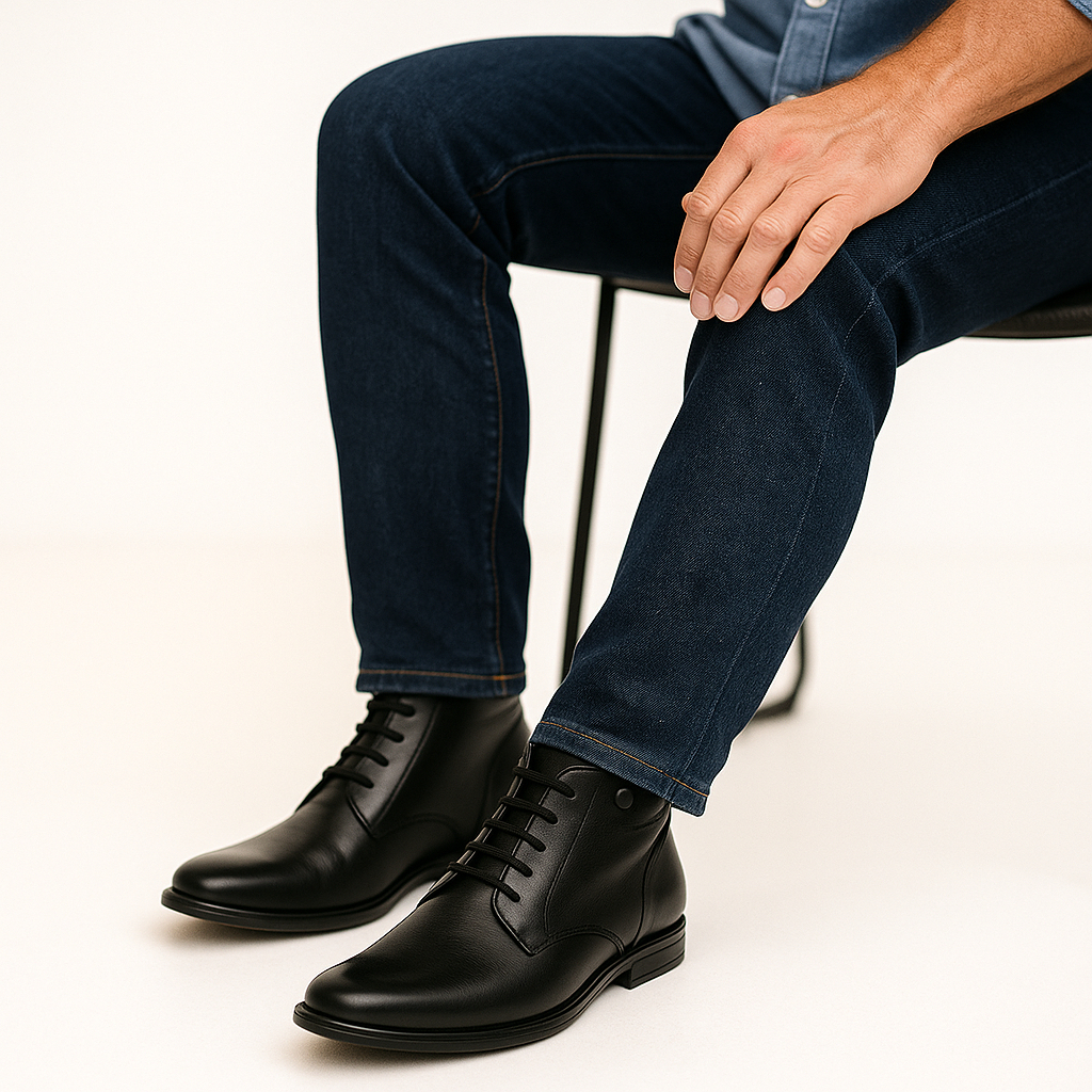 Sepatu PDH Pria Kulit Asli Hitam Dop Boots Formal Kulit Sapi Halus Anti Slip dengan Resleting Sampin